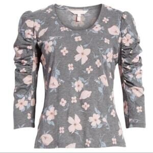 Rebecca Taylor Daniella Floral Jersey Top Gray S